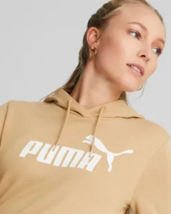 PUMA - Felpa da donna beige con logo bianco e cappuccio