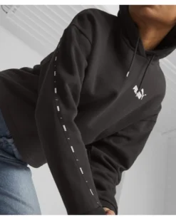 PUMA - Felpa da donna nera con cappuccio e banda logo laterale