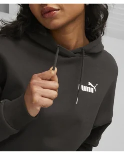 PUMA - Felpa da donna nera con cappuccio e banda logo laterale