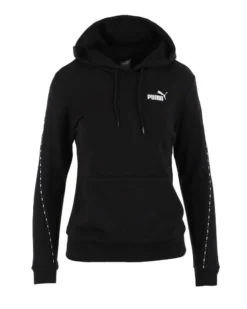 PUMA - Felpa da donna nera con cappuccio e logo bianco