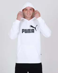 PUMA - Felpa da uomo bianca con cappuccio e logo nero
