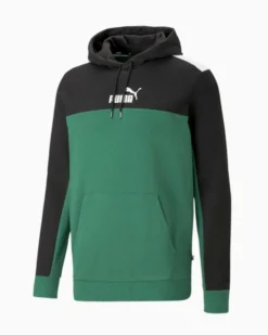 PUMA - Felpa da uomo blu e verde con cappuccio e dettagli bianchi