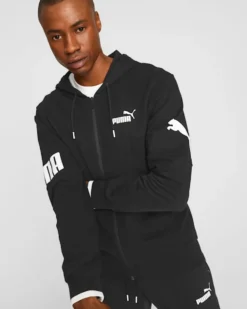 PUMA - Felpa da uomo nera con cappuccio e zip frontale