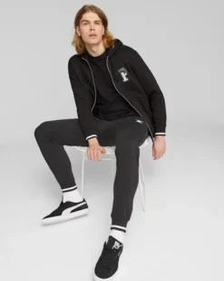 PUMA - Felpa da uomo nera con zip frontale e cappuccio