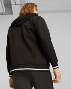 PUMA - Felpa da uomo nera con zip frontale e cappuccio