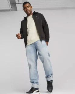 PUMA - Felpa da uomo nera con zip frontale e cappuccio