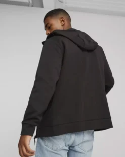 PUMA - Felpa da uomo nera con zip frontale e cappuccio