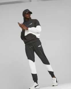 PUMA - Felpa da uomo nera e bianca con cappuccio