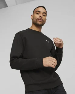 PUMA - Felpa da uomo nera in cotone con logo bianco
