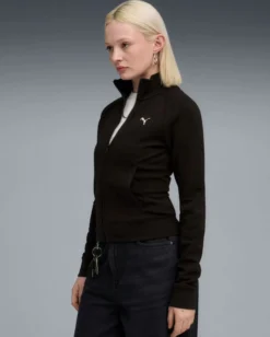 PUMA - FELPA FULL ZIP NERA ESSENTIAL SLIM TRACK - DA DONNA, 634323-01