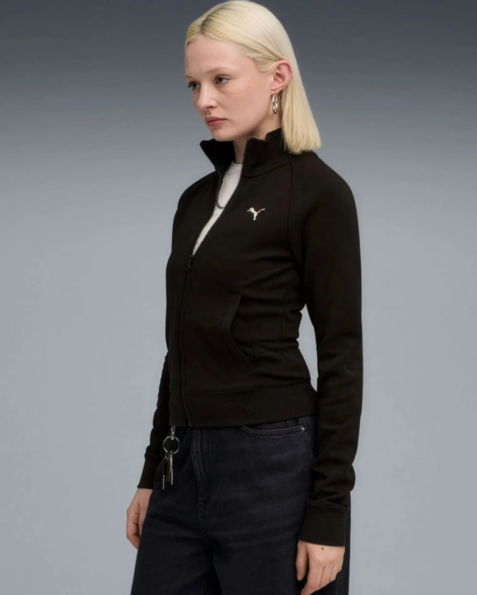 PUMA - FELPA FULL ZIP NERA ESSENTIAL SLIM TRACK - DA DONNA, 634323-01