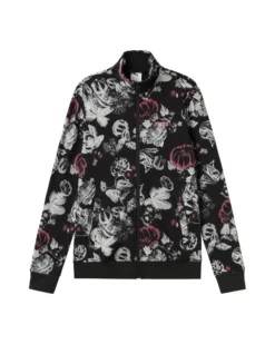 PUMA - FELPA NERA FULL ZIP  ESSENTIAL + STAMPA FLORALE AOP TRACK DA DONNA,  689035-01