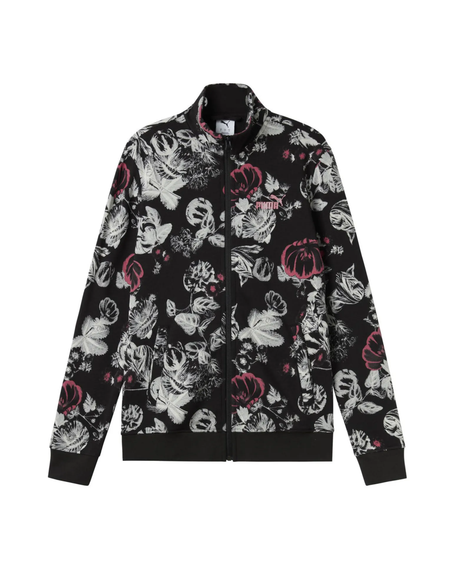 PUMA - FELPA NERA FULL ZIP ESSENTIAL + STAMPA FLORALE AOP TRACK DA DONNA, 689035-01