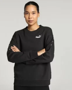PUMA - Felpa relaxed fit da donna nera con logo bianco