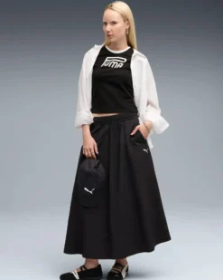 PUMA - GONNA T7 WOVEN MIDI SKIRT NERA , 633438-01