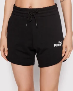 PUMA - Pantaloncini corti da donna neri a vita alta con logo bianco