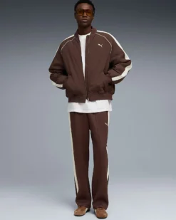 PUMA - PANTALONE DA ALLENAMENTO T7 ALWAYS ON RELAXED MARRONE CON DETTAGLI BIANCHI, 629589-31