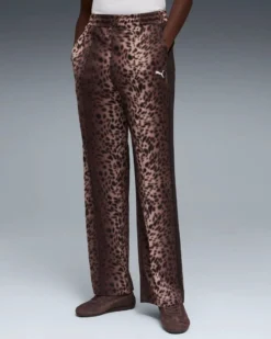 PUMA - PANTALONE DONNA LEOPARDATO NERO E MARRONE T7 LEO LUXE AOPTRACK OP,  634564-01