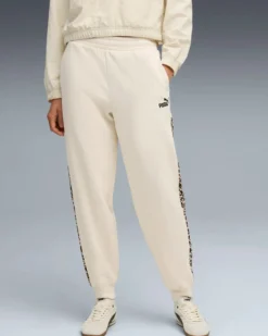 PUMA - PANTALONE  PANNA CON BANDE LEOPARDATE ESSENTIAL GRAPHIC ANIMAL COMFORT DA DONNA, 688086-87