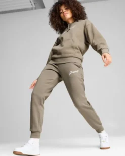 PUMA - PANTALONE TUTA TAUPE ESSENTIAL+ SCRIPT FL DA DONNA,  681536-67