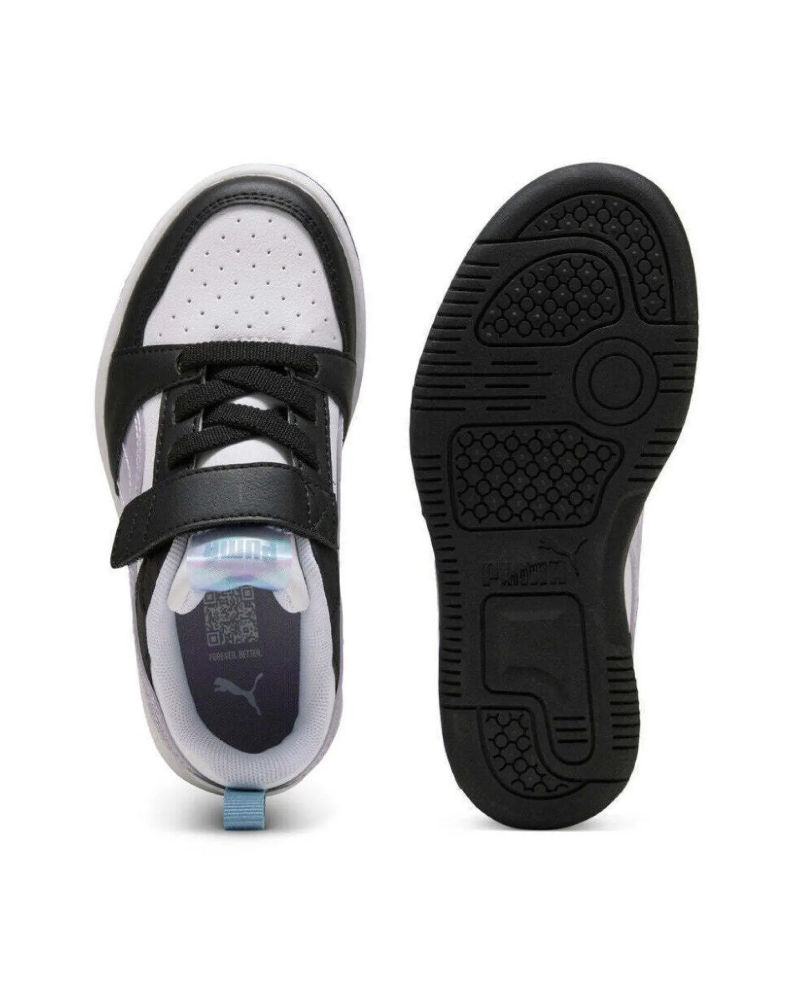 PUMA - Sarpa da bambina bianca e nera con dettagli lilla - REBOUND V6 LO SPACE BELLE AC+PS