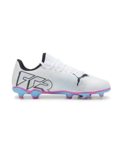 PUMA - Scarpa da calcio bambino bianca e nera con suola colorata - FUTURE 7 PLAY FG/AG JR