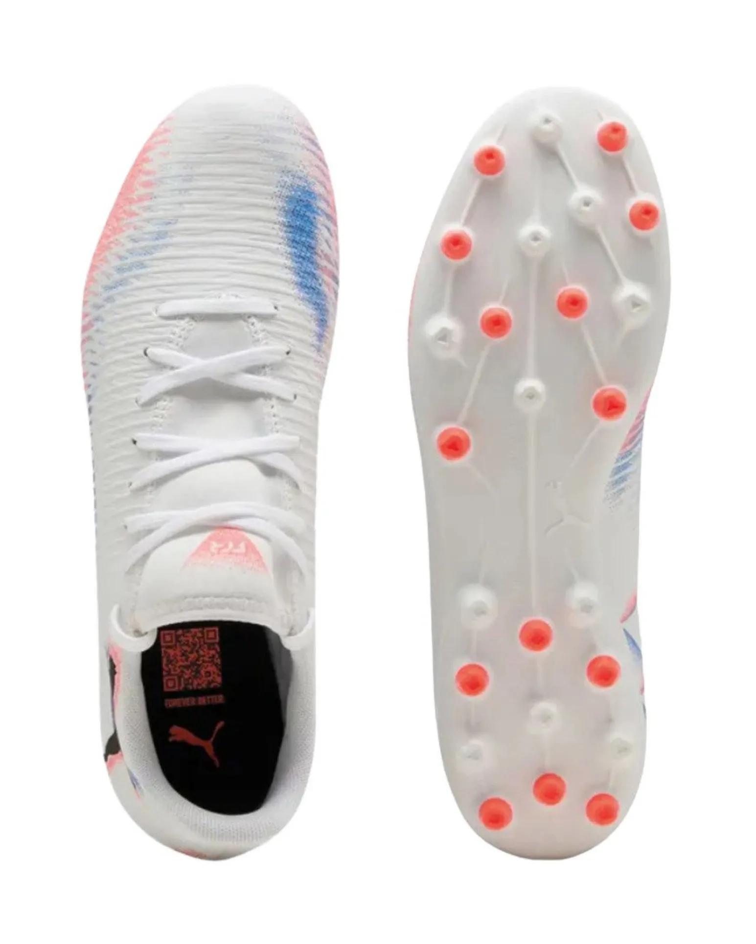 PUMA - Scarpa da calcio bianca con dettagli blu e arancioni - FUTURE 8 PLAY MG