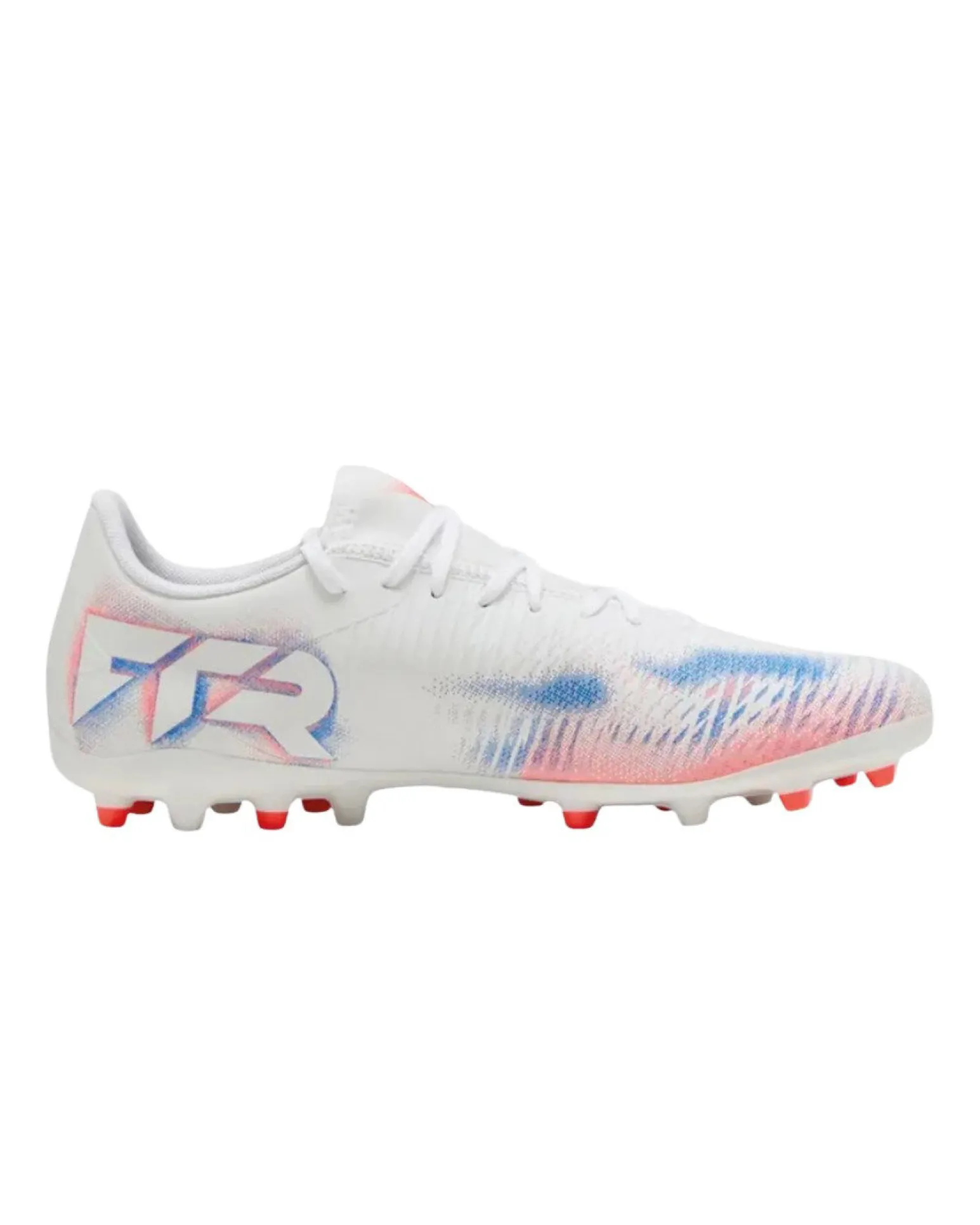 PUMA - Scarpa da calcio bianca con dettagli blu e arancioni - FUTURE 8 PLAY MG