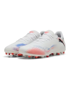 PUMA - Scarpa da calcio bianca con dettagli blu e arancioni - FUTURE 8 PLAY MG