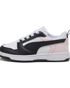 PUMA - SCARPA REBOUND V6 LO BIANCA, ROSA E NERA DA BAMBINO, NUMERATA 28/35 - 396742-12
