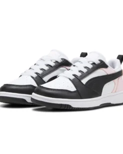 PUMA - SCARPA REBOUND V6 LO BIANCA, ROSA E NERA DA BAMBINO, NUMERATA 28/35 - 396742-12