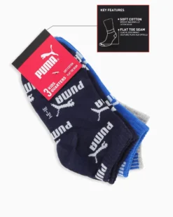 PUMA - SET 3 PAIA CALZA QUARTER BLU SCURO, BLU CHIARO E GRIGIO, 701230805_003