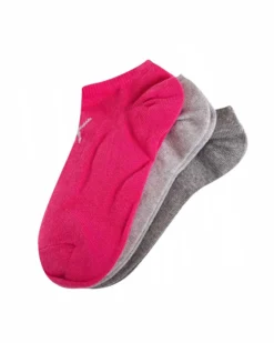 PUMA - Set 3 paia calzini da donna rosa e grigi