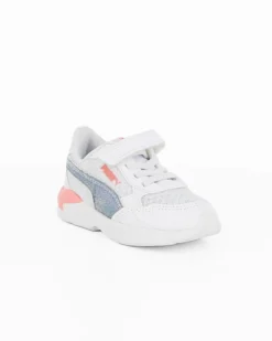 PUMA - Sneaker da bambina bianca e rosa con logo metallizzato e strappo, numerata 20/27 - X RAY SPEED LITE BLINK AC INF