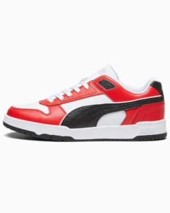 PUMA - Sneaker da uomo in VERA PELLE bianca e rossa con logo nero - RBD GAME LOW