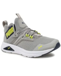 PUMA - Sneaker grigia e gialla con dettagli blu e soletta in memory foam, numerata 36/39 - ENZO 2 REFRESH JR
