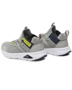 PUMA - Sneaker grigia e gialla con dettagli blu e soletta in memory foam,  numerata 36/39 - ENZO 2 REFRESH JR