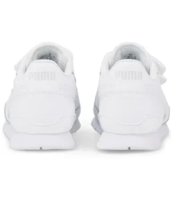 PUMA - Sneakers da bambino bianca in VERA PELLE con doppio strappo e soletta in memory foam, numerata 28/35 - ST RUNNER V3 L V PS