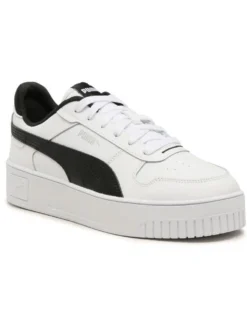 PUMA - Sneakers da donna in VERA PELLE bianca e nera con dettagli argento - CARINA STREET