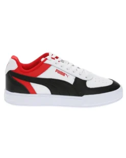 PUMA - Sneakers in VERA PELLE bianca e nera con dettagli rossi e soletta in memory foam, numerata 36/39 - CAVEN BLOCK JR