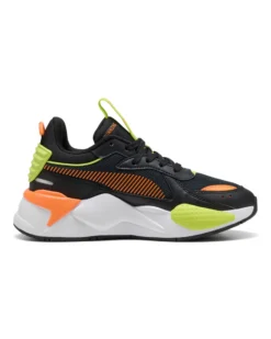 PUMA - SNEAKERS JUNIOR  NERA, ARANCIONE E GIALLO FLUO  RS-X JR GS  DAL 36 AL 39,  395557-09