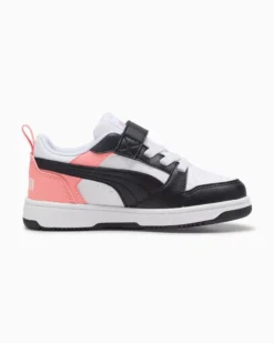 PUMA - SNEAKERS KIDS REBOUND V6 LO BIANCA CON DETTAGLI NERI E ROSA PESCA DAL 28 AL 35, 397419-24