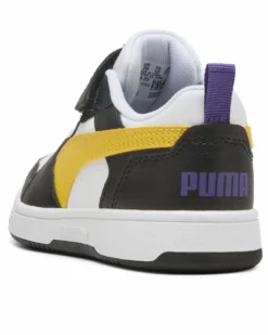 PUMA - SNEAKERS KIDS REBOUND V6 LO BIANCA CON DETTAGLI NERI E GIALLI DAL 28 AL 35, 397419-23