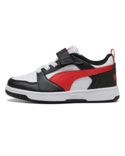 PUMA - SNEAKERS KIDS REBOUND V6 LO BIANCA CON DETTAGLI NERI E ROSSI DAL 28 AL 35, 397419-04