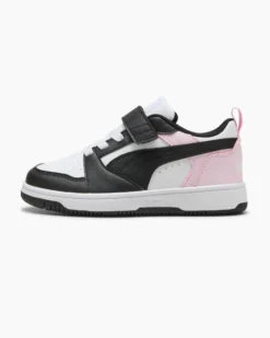 PUMA -  SNEAKERS KIDS REBOUND V6 LO BIANCA CON DETTAGLI NERI E ROSA DAL 28 AL 35,  397419-37