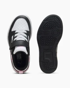 PUMA - SNEAKERS KIDS REBOUND V6 LO BIANCA CON DETTAGLI NERI E ROSA DAL 28 AL 35, 397419-37