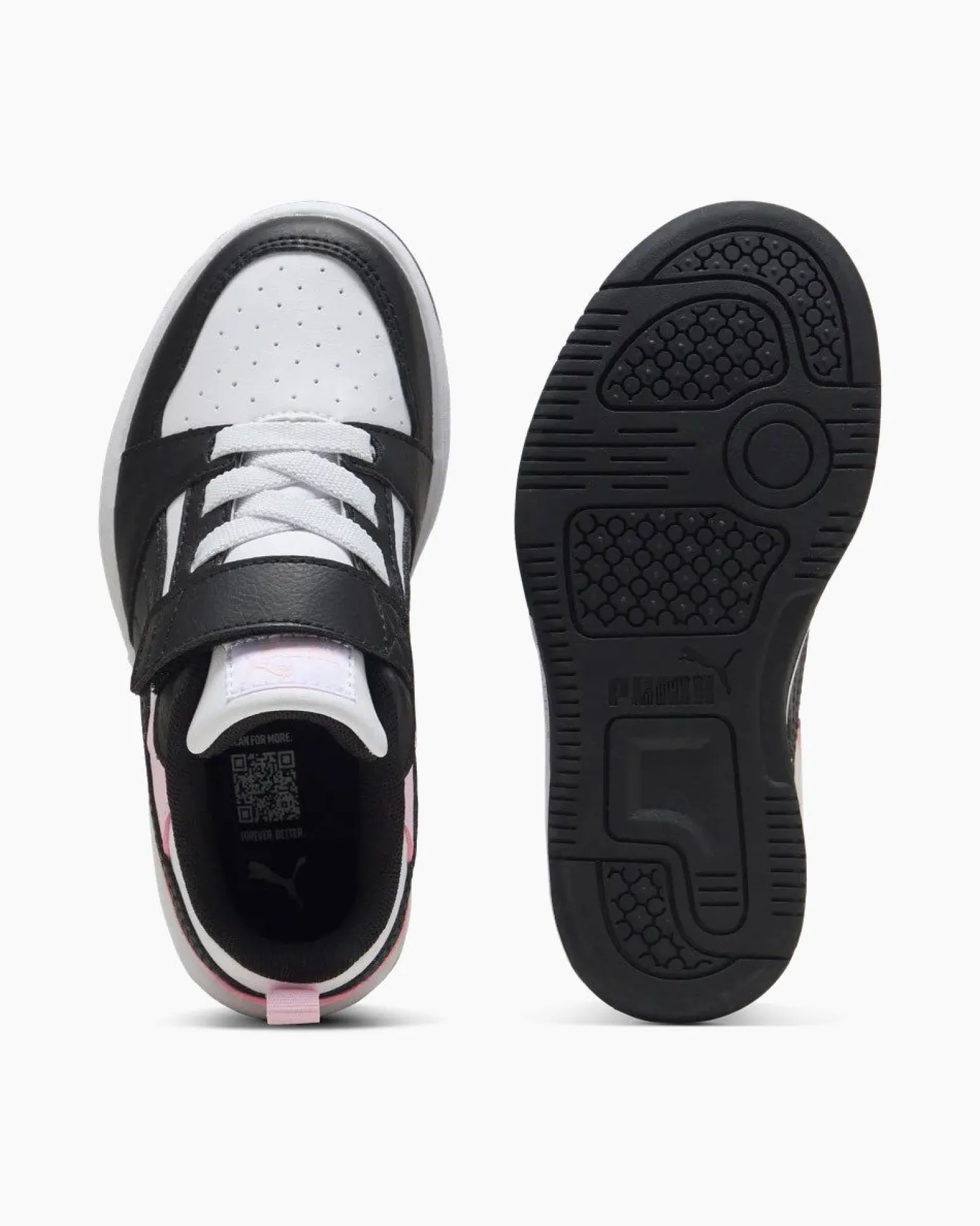 PUMA - SNEAKERS KIDS REBOUND V6 LO BIANCA CON DETTAGLI NERI E ROSA DAL 28 AL 35, 397419-37