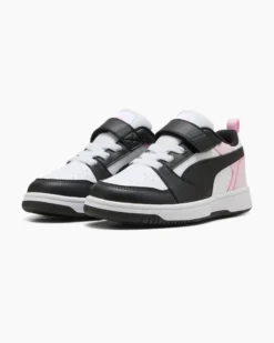 PUMA - SNEAKERS KIDS REBOUND V6 LO BIANCA CON DETTAGLI NERI E ROSA DAL 28 AL 35, 397419-37