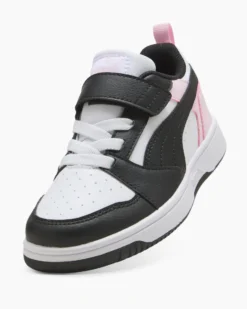 PUMA - SNEAKERS KIDS REBOUND V6 LO BIANCA CON DETTAGLI NERI E ROSA DAL 28 AL 35, 397419-37