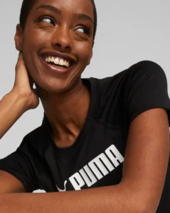 PUMA - T-shirt da donna girocollo nera con logo bianco